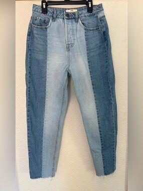 stradivarius Two-Tone Blue Straight-Leg high-waisted Jeans